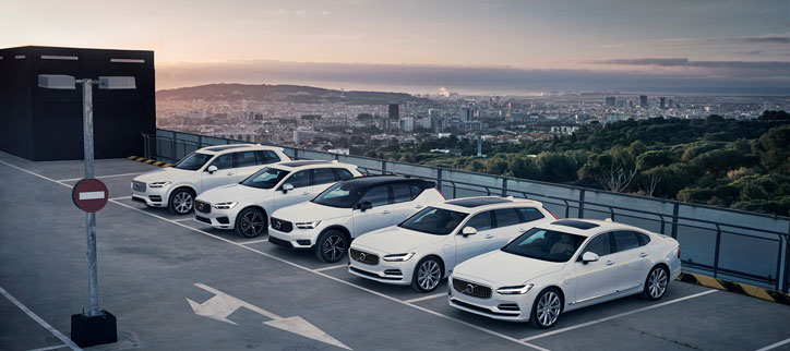 Volvo Hybrid cars lined up
